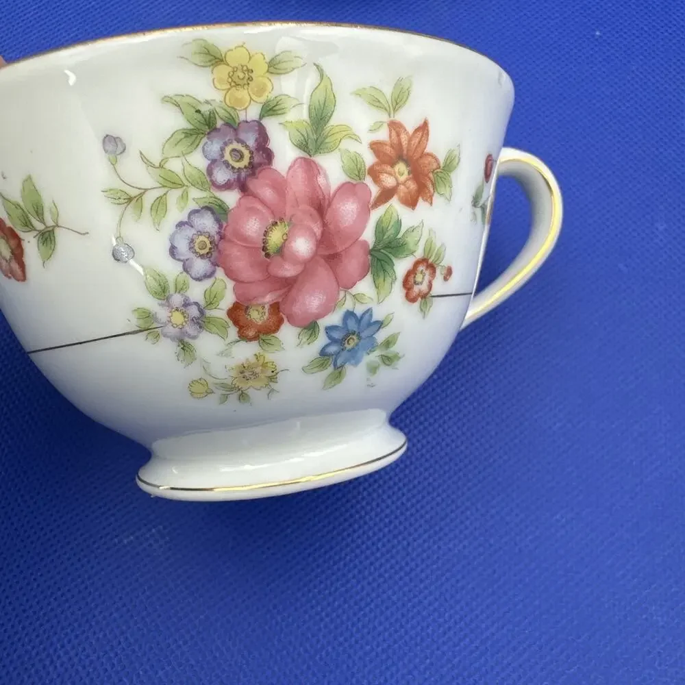 VTG Moriyama Teacup &‎ Saucer Floral Design Gold Trim Made in Occupied Japan